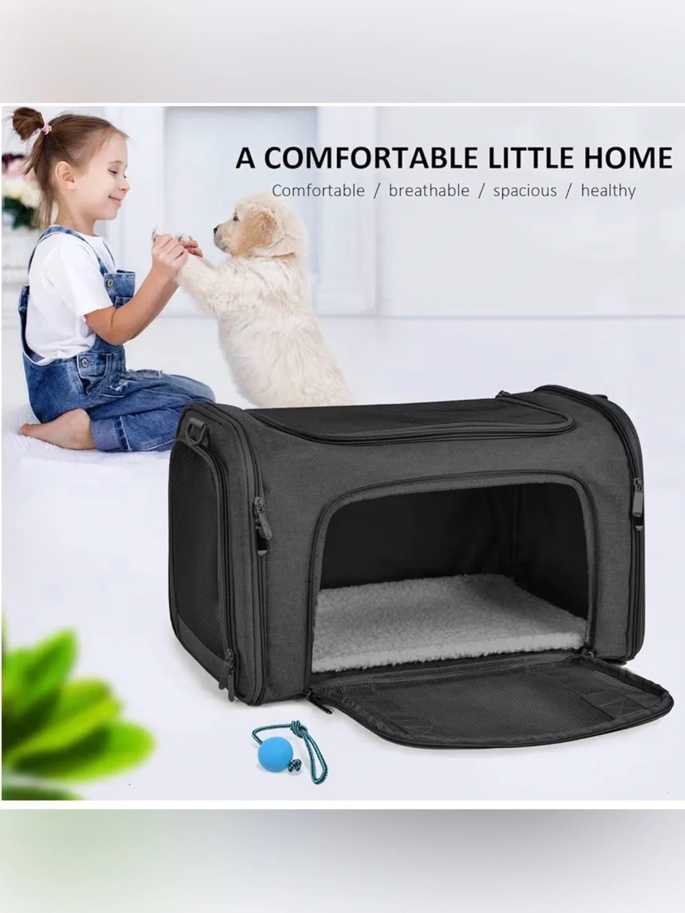 Black Large Portable & Foldable Cat/Pet Carrier with Shoulder Strap  25# Limit